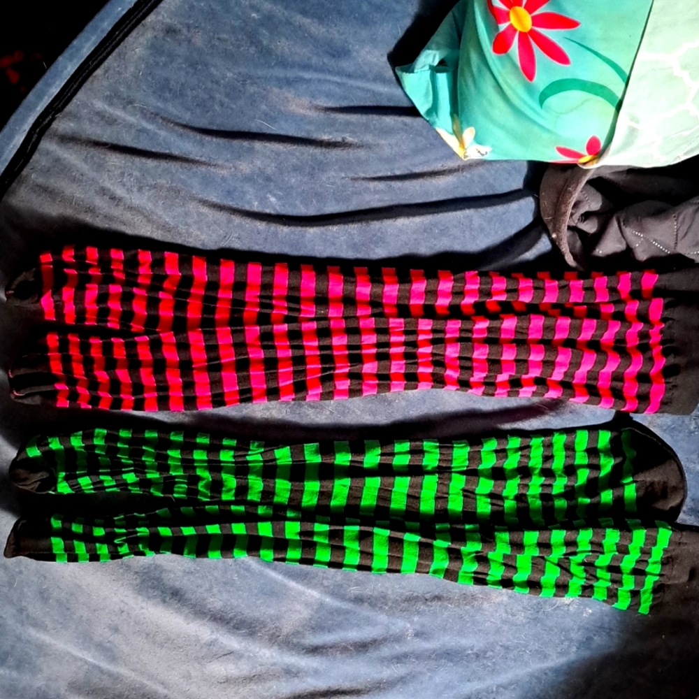 2 Pairs of Striped Thigh Highs